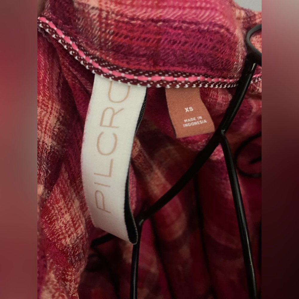 Anthropologie Pilcro Seamed Red Hot Pink Plaid Button Down Woman’s Tunic Size XS - Picture 3 of 7
